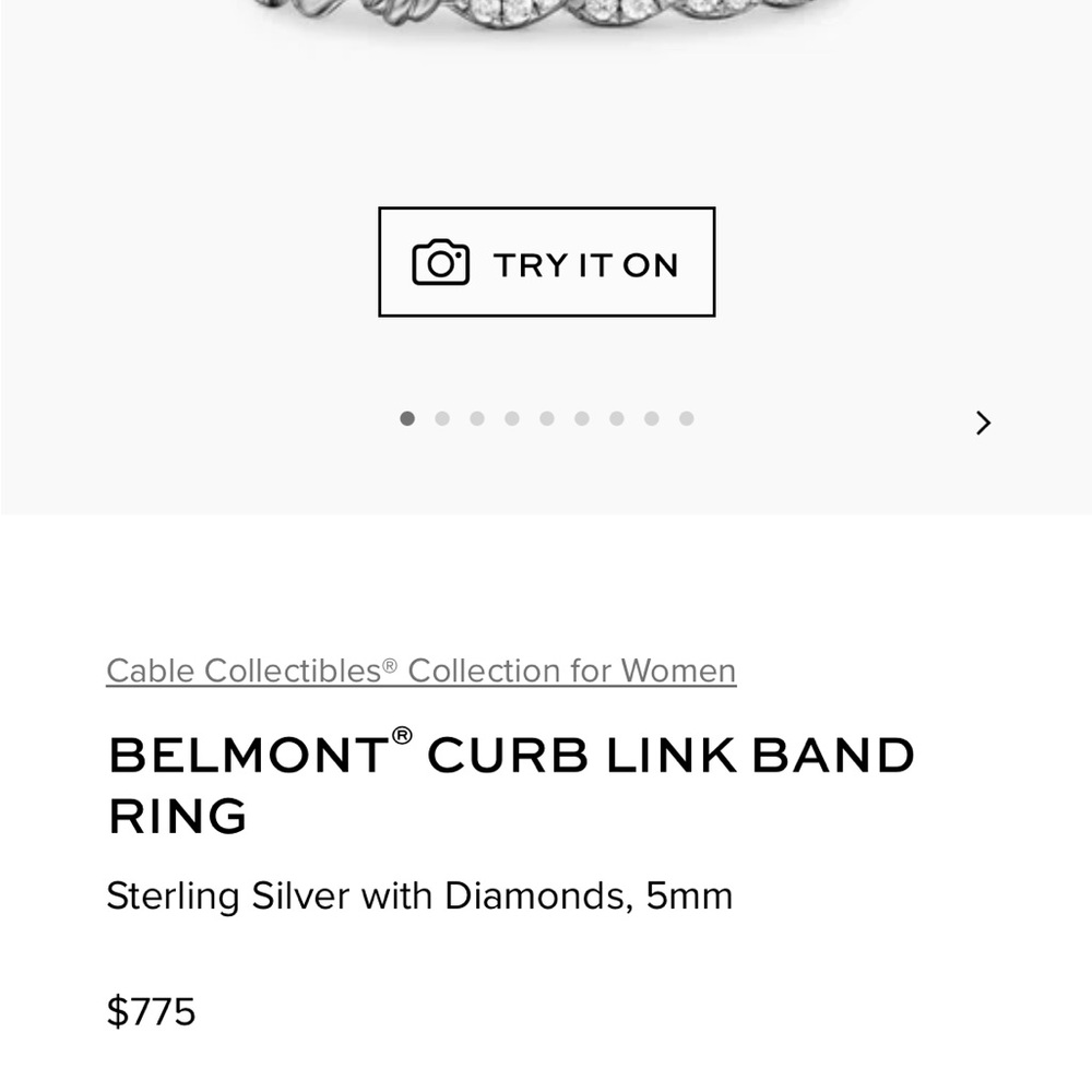 David Yurman Belmont Curb Link Band Ring Sterling Silver Diamonds - Picture 8 of 14
